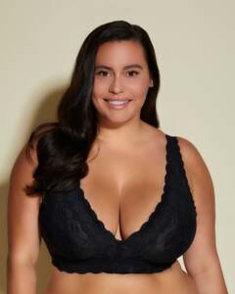 Front of a model wearing a size S Ultra Curvy Plungie Longline Bralette in Black by Cosabella. | dia_product_style_image_id:253508